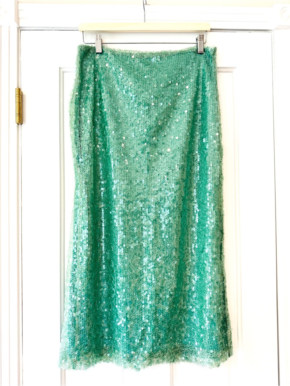 Zara NWT Sequined Sea Green Midi Skirt Size Large Occasions - Picture 4 of 16
